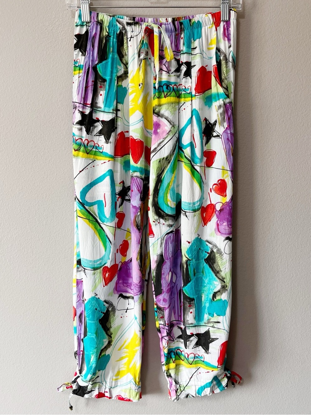 Jams World Hawaii Love Potion Colorful Heart Star Print Cropped Tie Hem Pant XS - Picture 1 of 9